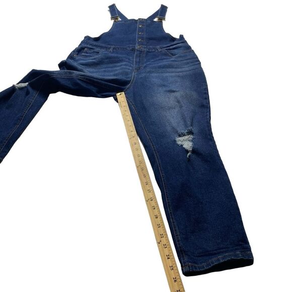 No Boundaries Distressed Denim Button Front Bib Overalls Blue Sz XXL - Picture 10 of 14